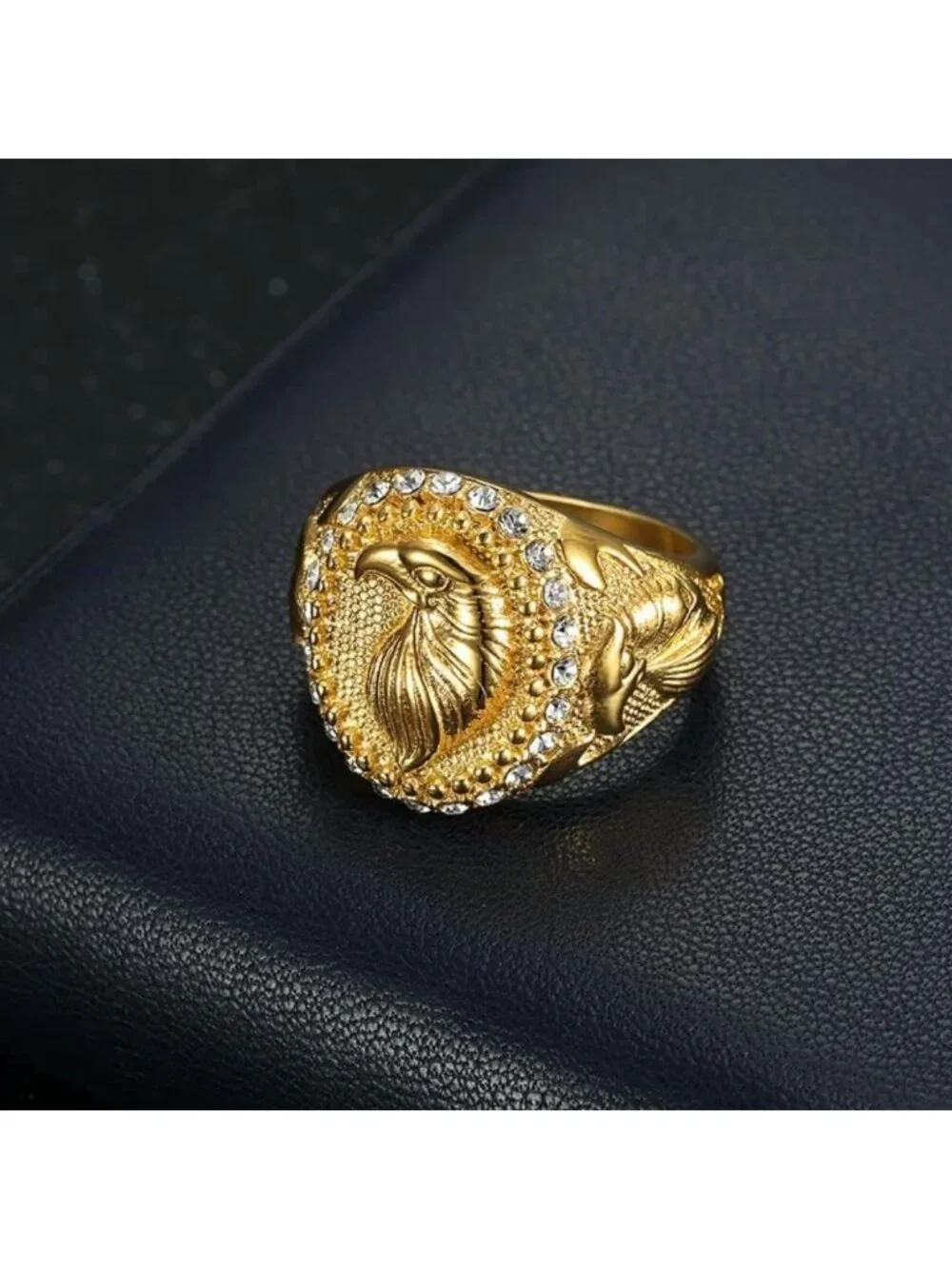 Stylish Gold Eagle Head Stainless Steel Rings for Men & Women - Hip Hop Jewelry